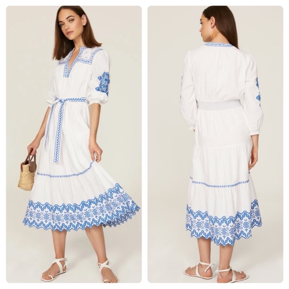 White and Blue Embroidered Dress